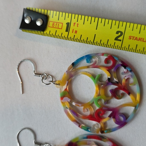 Colorful Swirl Acrylic & Stainless Steel Earrings - Picture 4 of 4